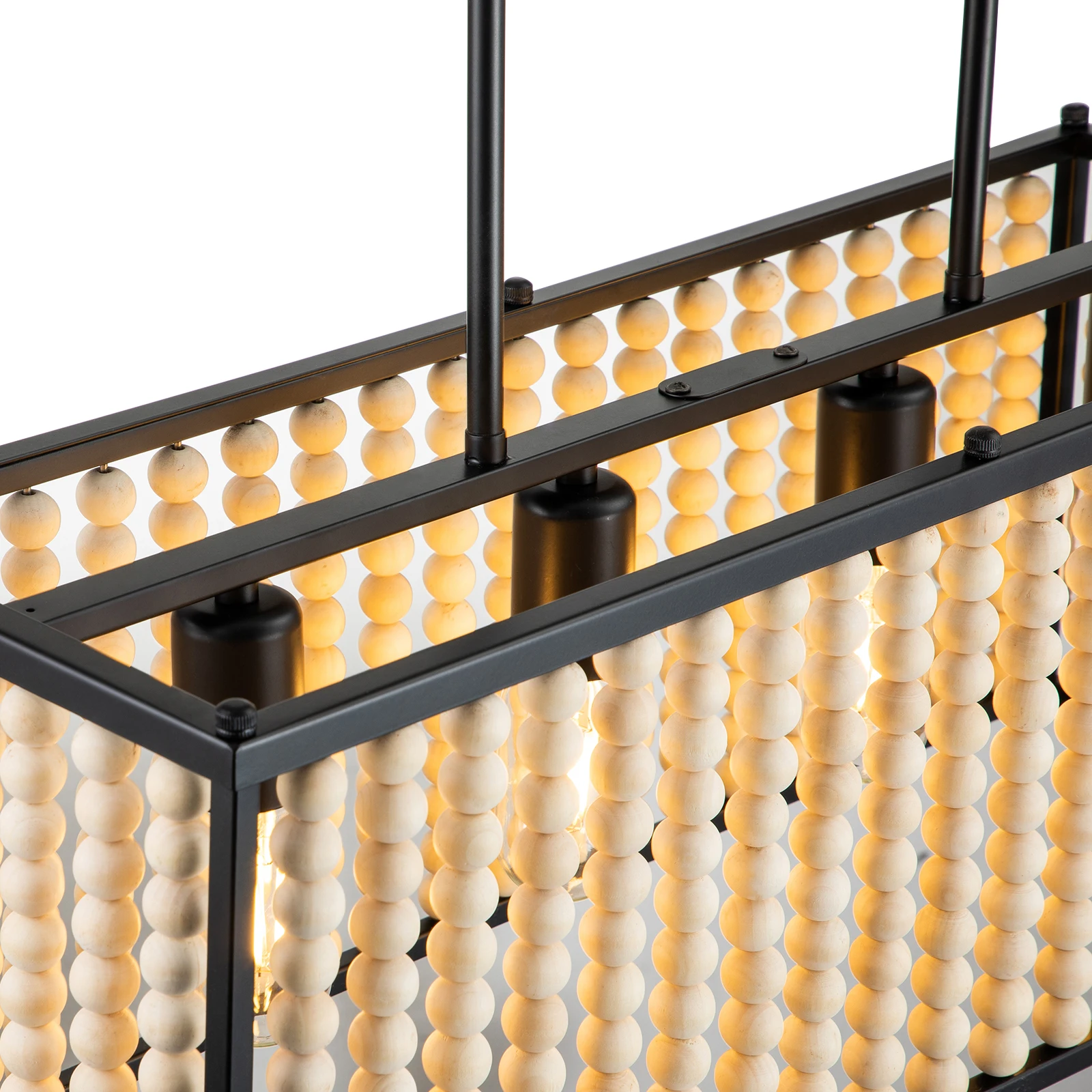 40W 110V Wood Beaded Chandelier,4-Light Wood Beaded Chandelier,Adjustable Chandelier,for Living Rooms,Dining Rooms,Cafes