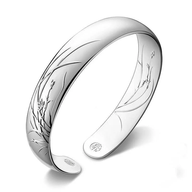 Luxury Silver Bangles Ladies Open S999 Silver Chain Domineering Couple Bracelet Girlfriend Valentine's Day Gift Bangle