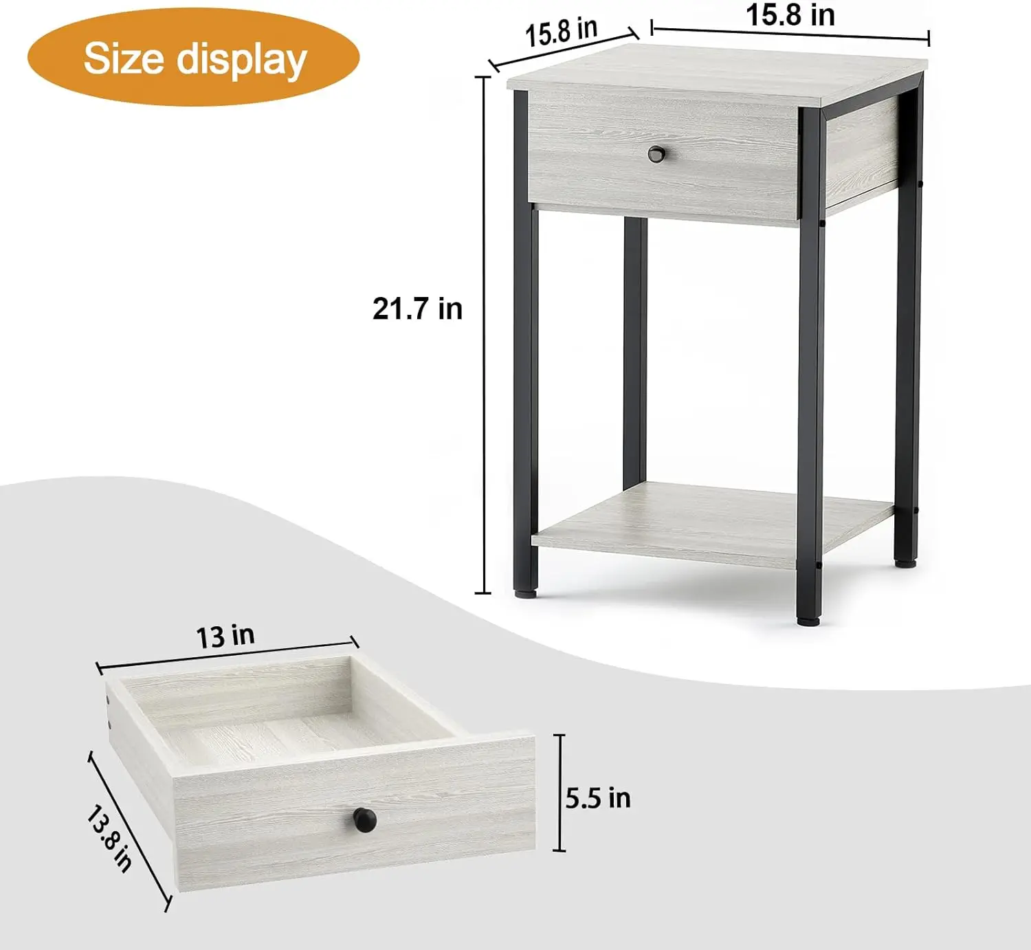 

Nightstand Set of 2 Modern End Table Side Table with Drawer and Storage Shelf Wood Night Stand Greige Bedside Table