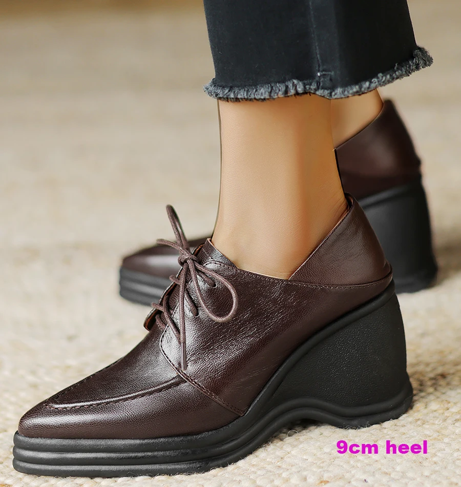 EAGSITY women's sneaker lace up wedges heel Italian style Grade A Cow Leather sport casaul shoes footwear outdoor leisure party