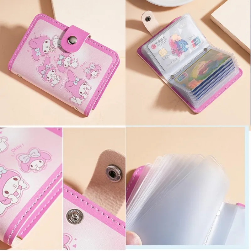 Kawaii Sanrio Wallet Bag Hello Kitty Bank Card Bag Id Credit Card Holder Cartoon Kuromi My Melody Cinnamoroll Bag Pu Mini Album