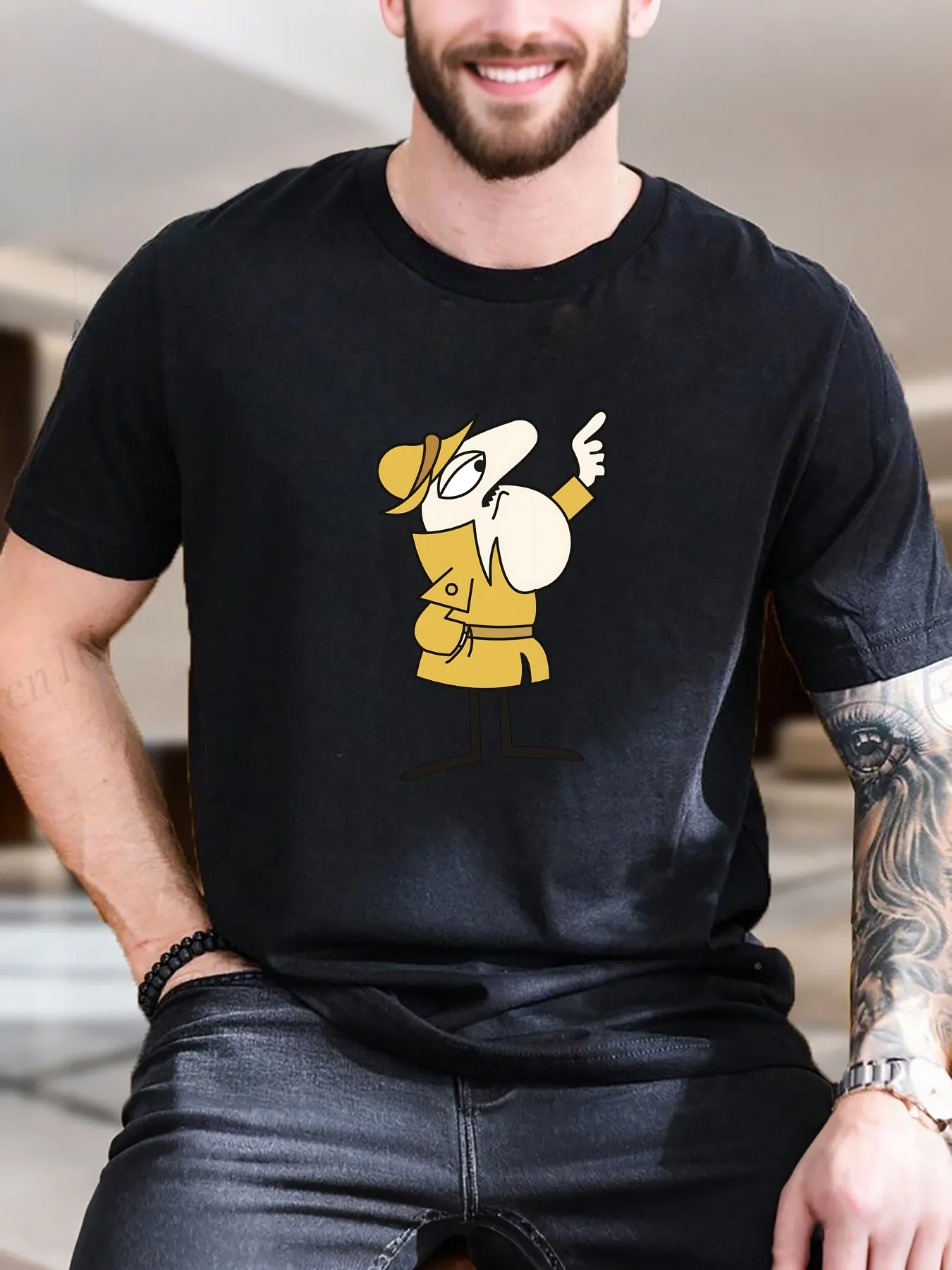 New Arrival Fashion Men's Printed Short Sleeve T-Shirt Man in Yellow Coat Design 100% Cotton Comfortable Breathable Casual