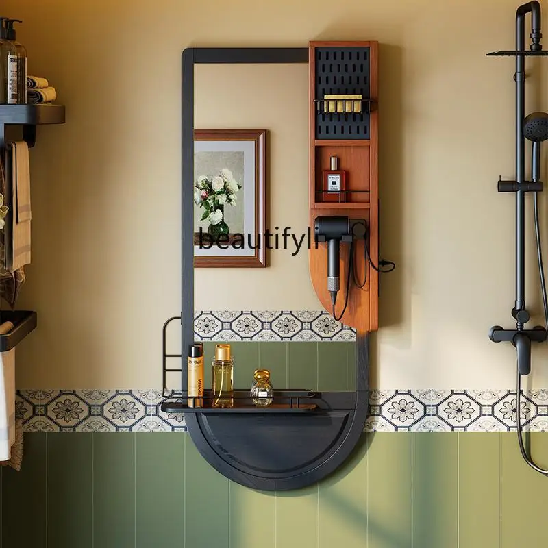 مدخل كامل طول مرآة غرفة المعيشة خمر الحائط مرآة تزين الحمام النمط الفرنسي رف تخزين متكامل