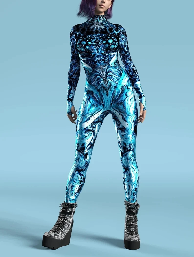 Mehrfarbiger Totenkopf-Print-Kostüm, Damen-Body mit Reißverschluss vorne, Halloween-Party, Karneval, Festival, Bühnenauftritt, Catsuit-Kostüm – Detail 14