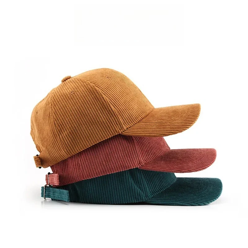 1pc Unisex Solid Corduroy Baseball Cap Retro Curved Brim Adjustable Strap Dad Hat Soft Textured Warm Headwear for Autumn Winter