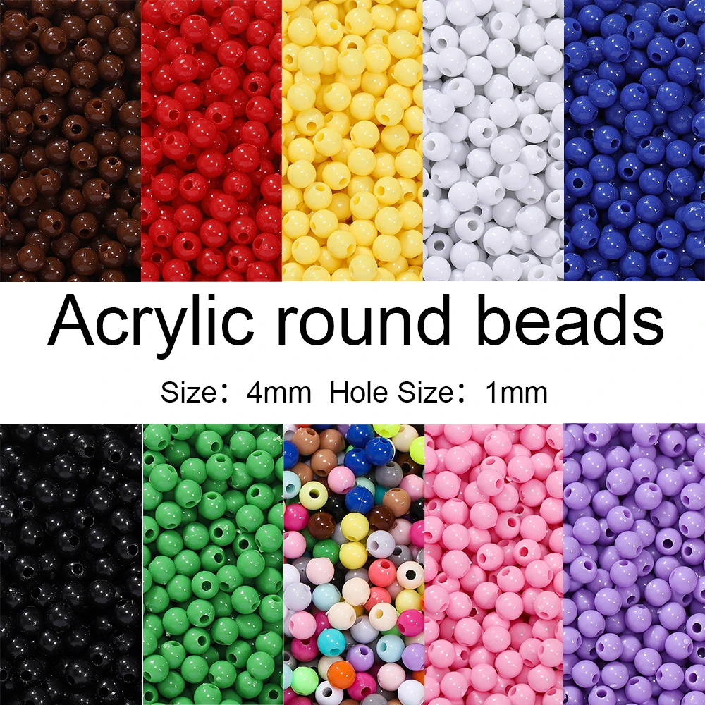 10g/Lots 4mm Acrylic Mini Round Beads Colored Spacer Loose Beads for DIY Jewelry Bracelet Necklace Earring Making Accessories