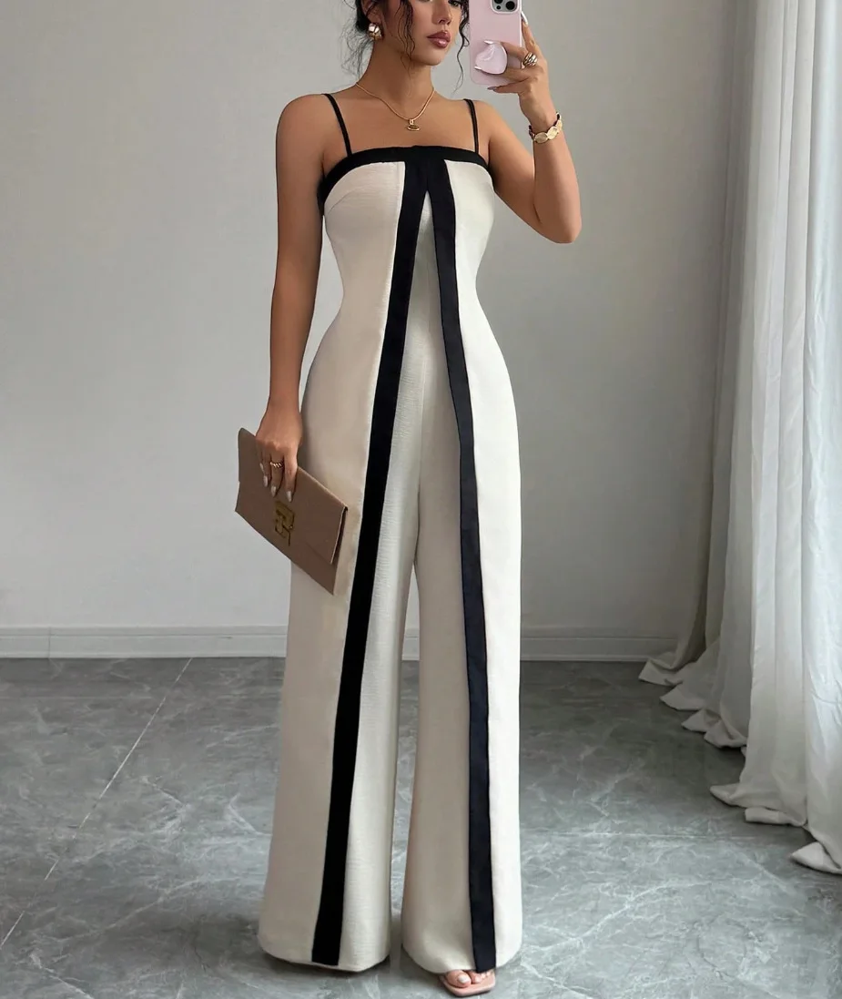 

2026 Spring Summer Women's Sleeveless High Waist Color Block Slim Dress & Pants Two Piece Set