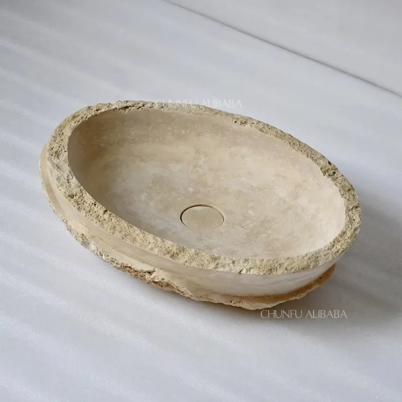 Custom luxury travertine countertop wash basin simple design apartment hotel outdoor bathroom washstand furniture simple