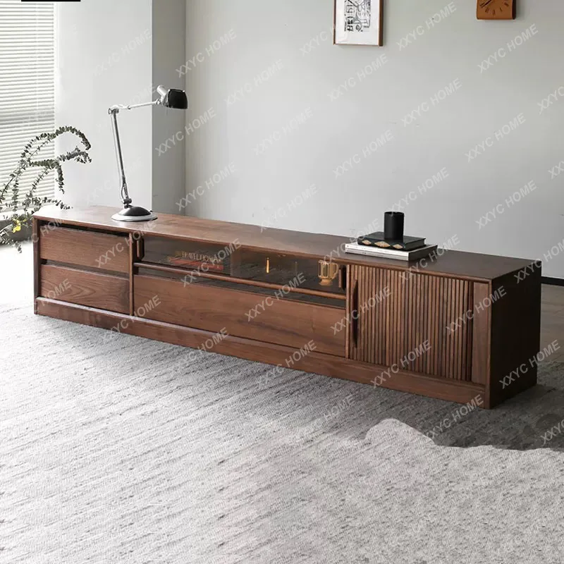 C North American walnut color solid wood TV cabinet simple modern black walnut living room multi-functional low cabinet