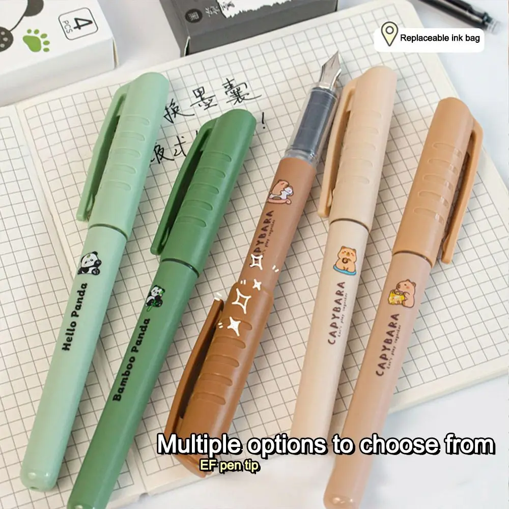 

4 шт., перьевая ручка с рисунком EF Tip Capibara, сменные чернила, быстросохнущие перьевые ручки, черные чернила, канцелярские принадлежности для письма, Studengt