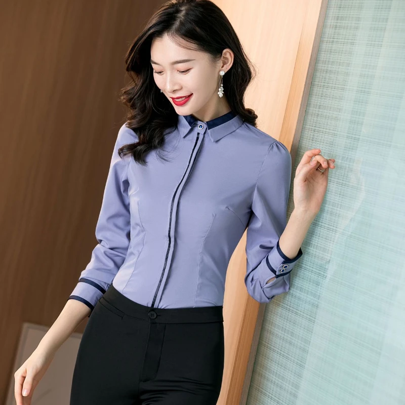 2024 New  Women Shirt Elegant Grey Shirt Women Button Up Shirt Long Sleeved Blouse OL Spring Vintage Women Clothing Womens Tops