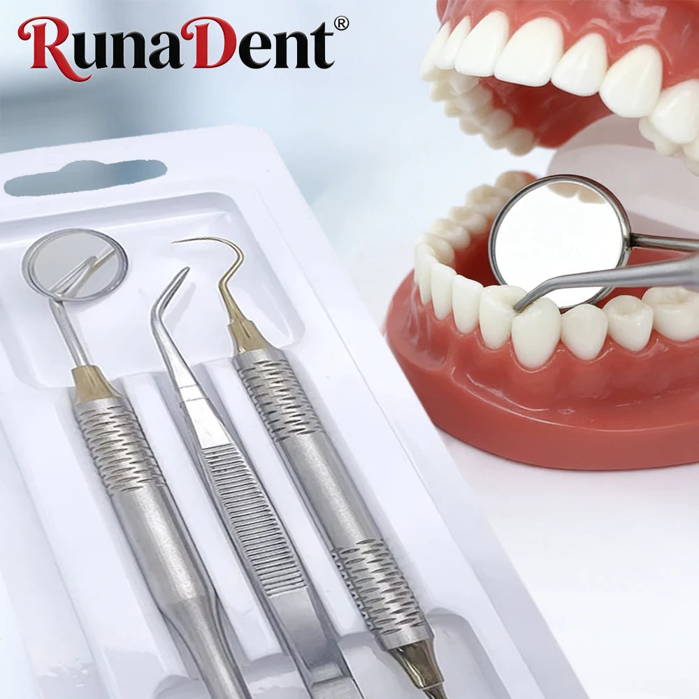 

Dental Tools Set with Mouth Mirror Tweezers and Curved Probe for Teeth Cleaning Whitening Dentist Instrument Kit