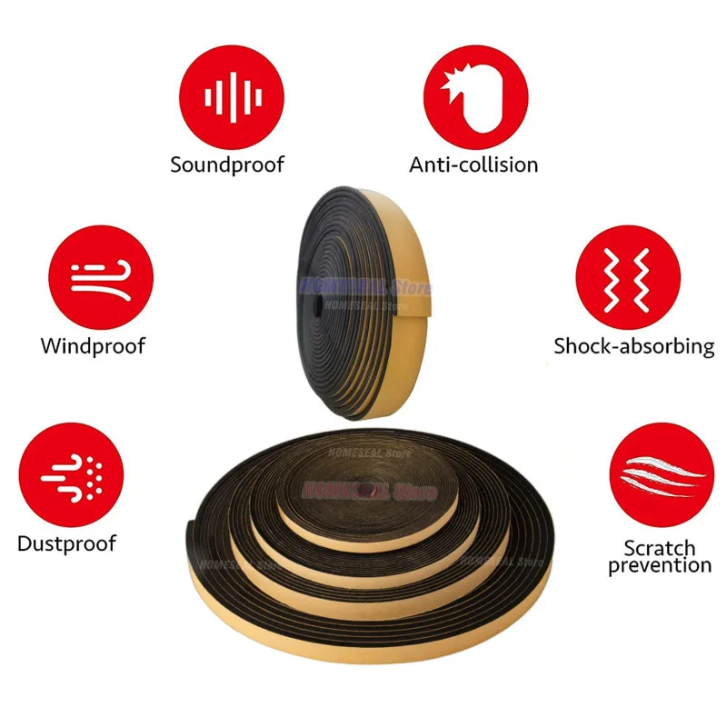 Tira de sellado de esponja autoadhesiva EPDM, goma negra, espuma fuerte, adhesivo de una sola cara, junta de sellado anticolisión insonorizada