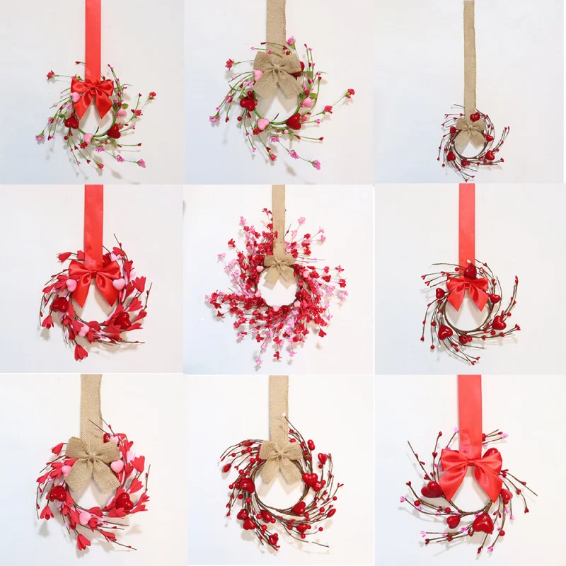 

Венок на День святого Валентина с сердечком и бантом — теплый домашний декор ко Дню матери, подвесная композиция из искусственного цветов