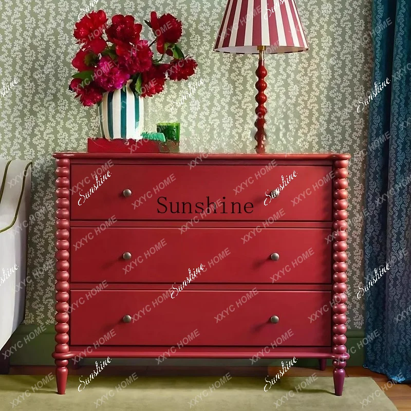AA  light luxury solid wood chest, high-end red entry drawer, porch engraving, bedroom storage