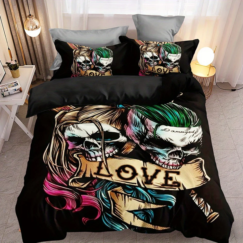 3pcs Duvet Cover Set, Skull Pattern Bedding Set Duvet Cover, For Bedroom, Guest Room (1*Duvet Cover + 2*Pillowcases)