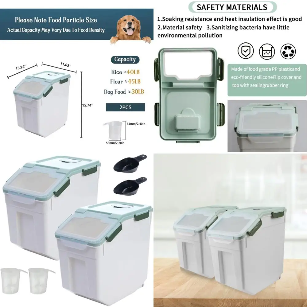 

Green BPA-Free 50 lb Flour Bin with Wheels & 2-Piece Rice Container Set for Dry Foods