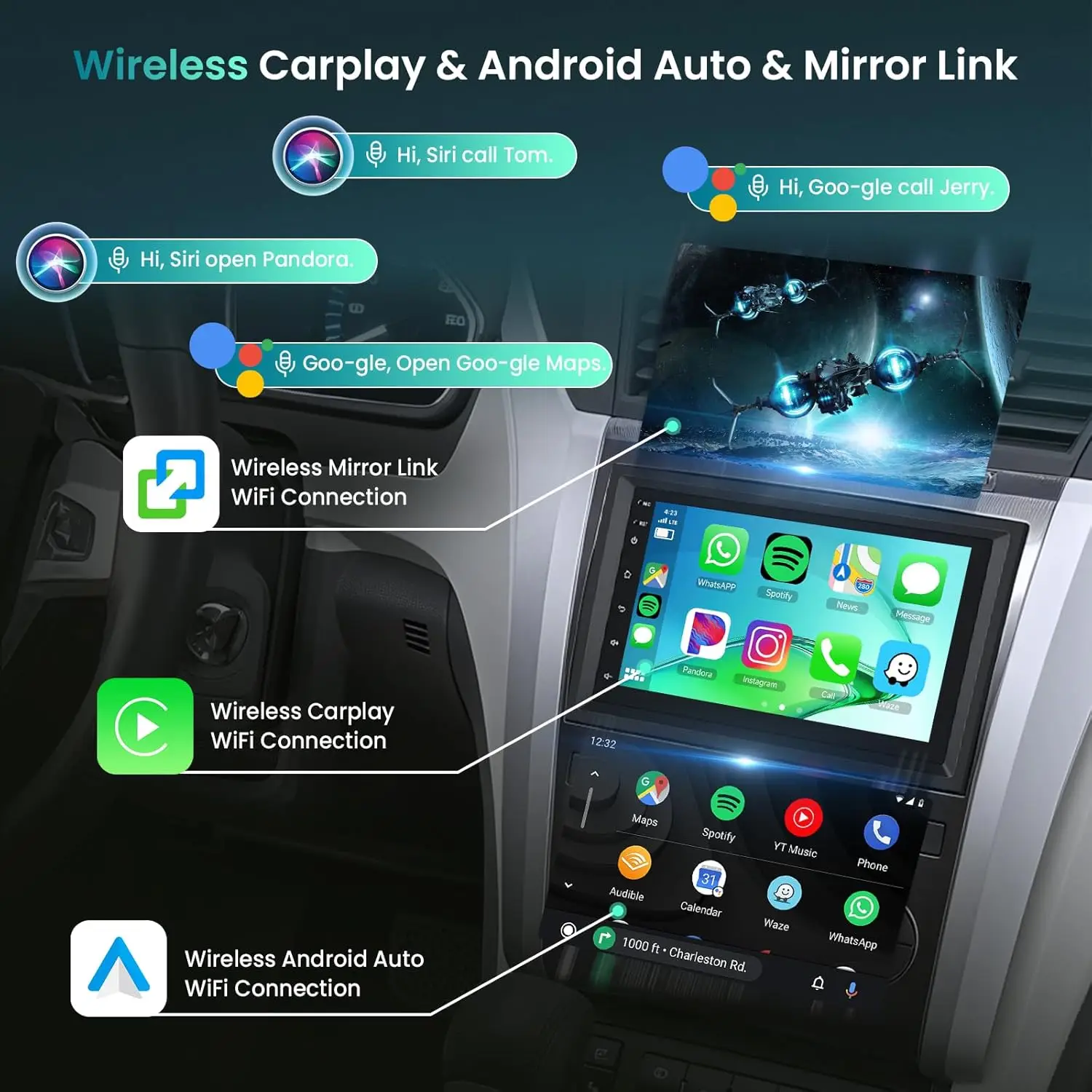 New 7inch LHD DSP Stereo Touch Car Video Player Android 13 2+32G GPS Navigation Head Unit For Dodge Ram 2013-2018/2024/1500 Bighorn 2020/2500 2021 Support Wireless Carplay Android Auto Car Radio Bluetooth WiFi FM RDS SWC DSP EQ Backup Camera