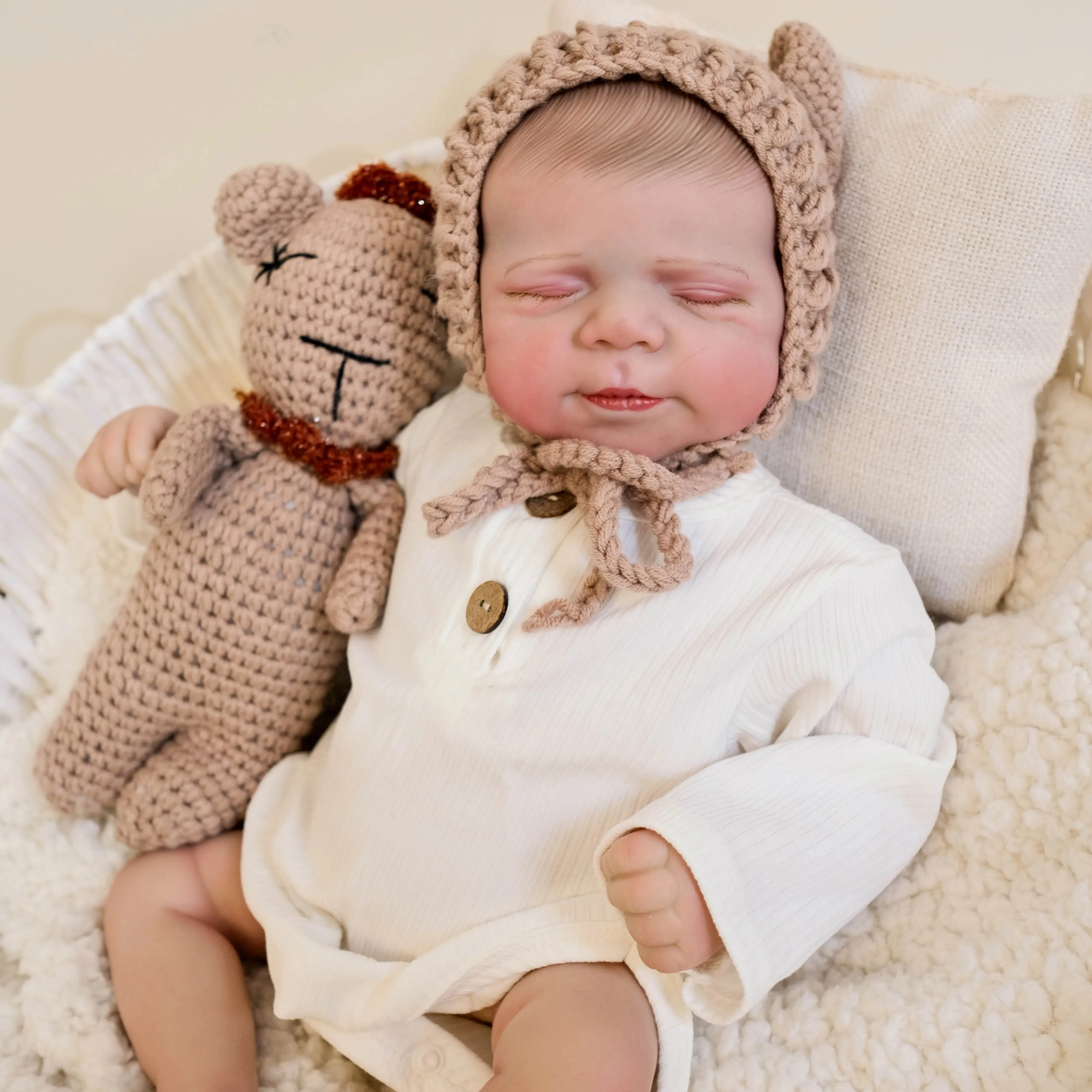 19inch Pascale Soft Cloth Body Sleeping Reborn Baby Doll with 3D Skin Multiple Layers Painting Visible Veins Hand Painted Hair