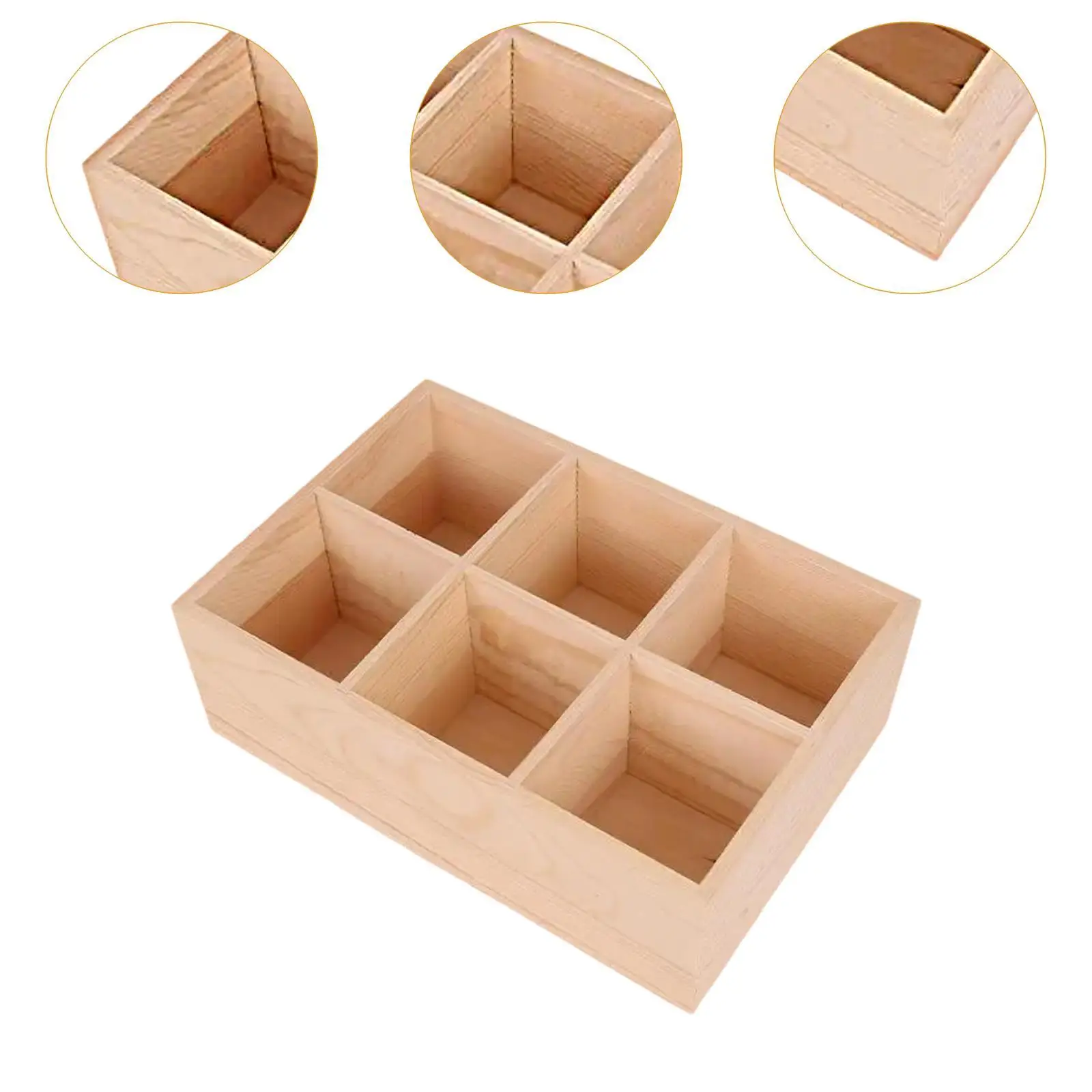 Wooden Pencil Holder 6 Grid Marker Pen Organizer for Desktop Home Studio