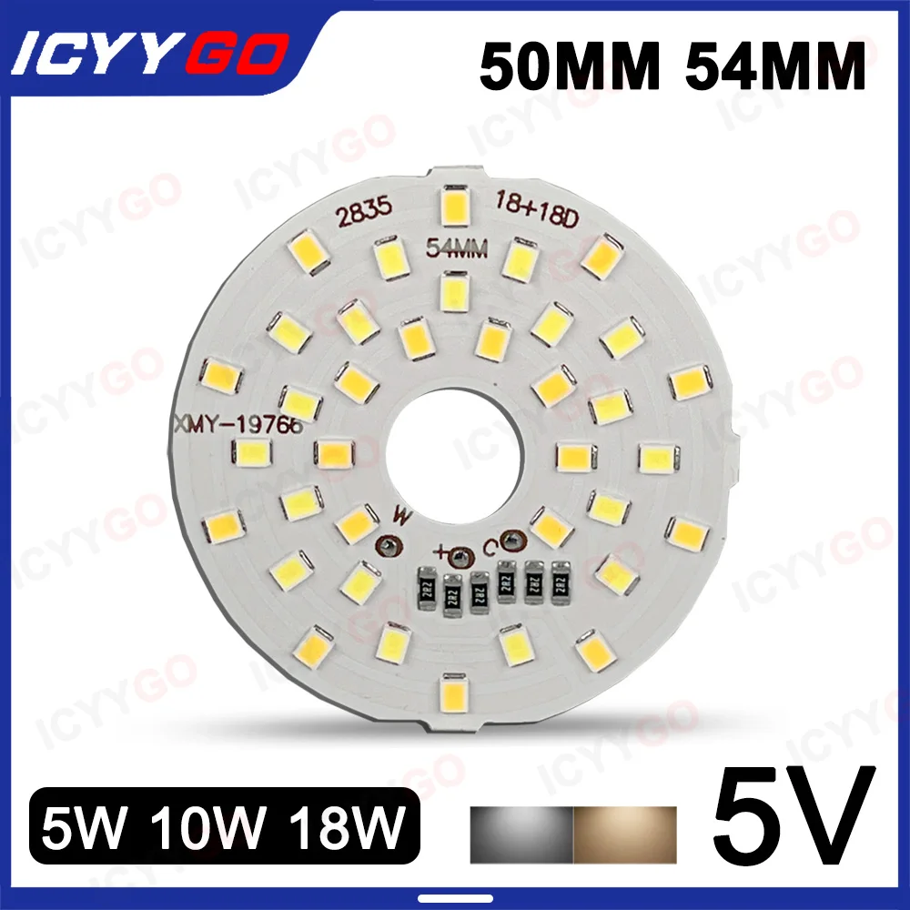 

5W 10W 18W DC5V Brightness LED SMD 2835 5730 Light Panel Bulb Round Conversion Light Source Diameter 50MM 54MM White Warm Light