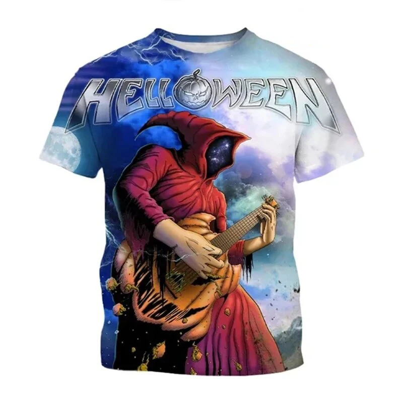 Helloween-camisetas con estampado 3D de banda de Rock para hombres y mujeres, ropa de calle de manga corta de gran tamaño, Camiseta de cuello