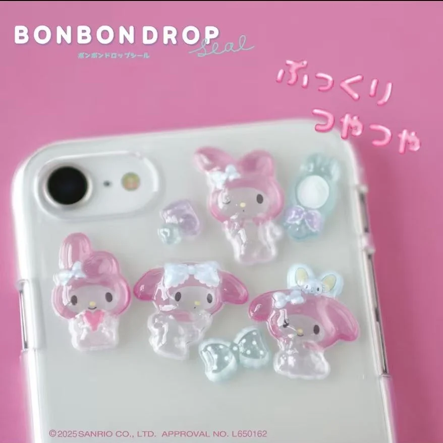 5/8/10pcs JEWERLY DROP Anime Hellokitty  KT Melody Hangyodon Cinnamoroll Seal Sanrio 3D Drop Seal Aesthetic Decorative Stickers
