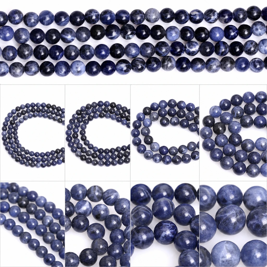 Natural Blue Sodalite Stone Round Beads for Jewelry Making DIY Bracelet Necklace Bulk Wholesale Semi Precious Gemstone 15 Inches