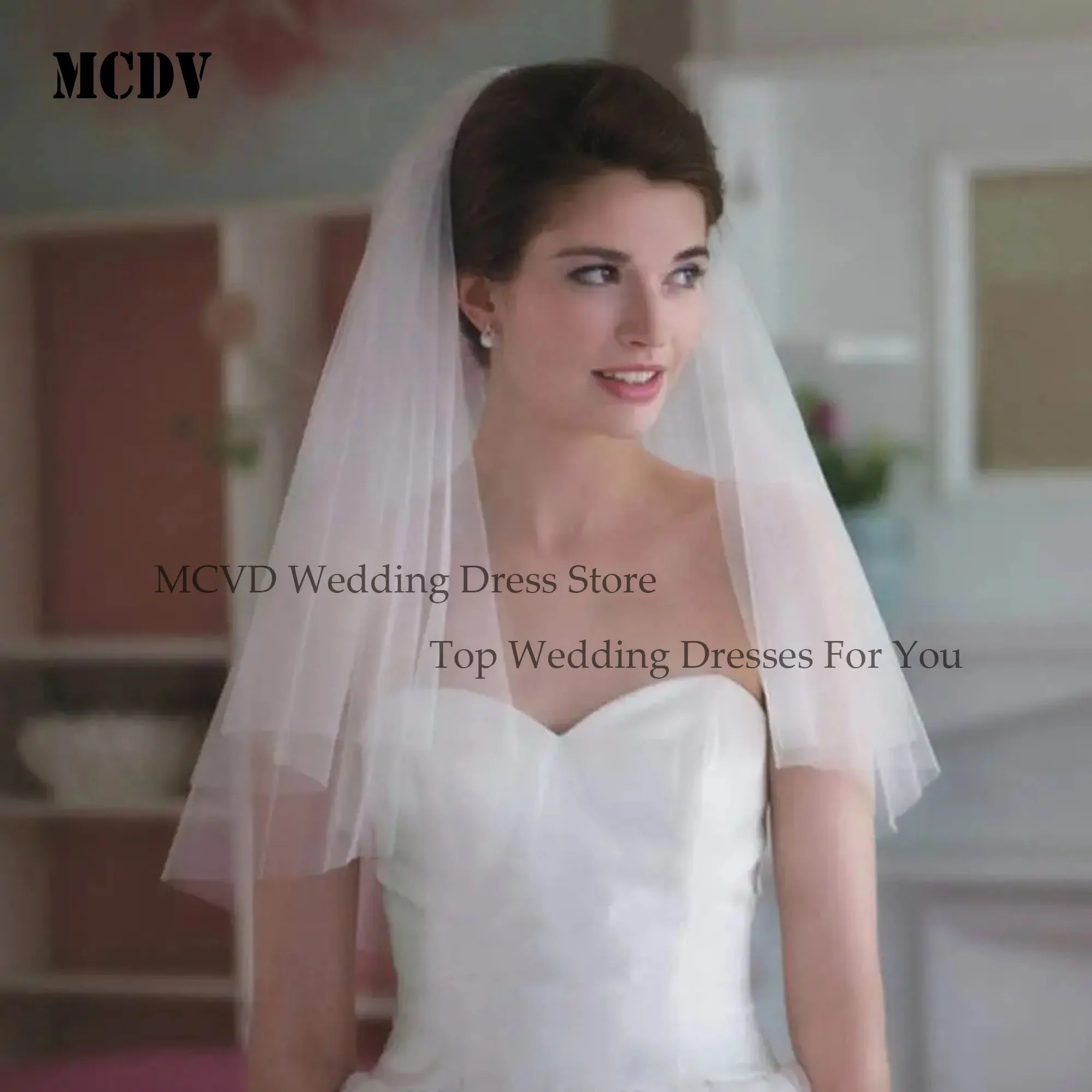 MCDV Cheap Short Wedding Veil With Comb Cut Edge 2 Layers Simple Mariage Accessories 2025