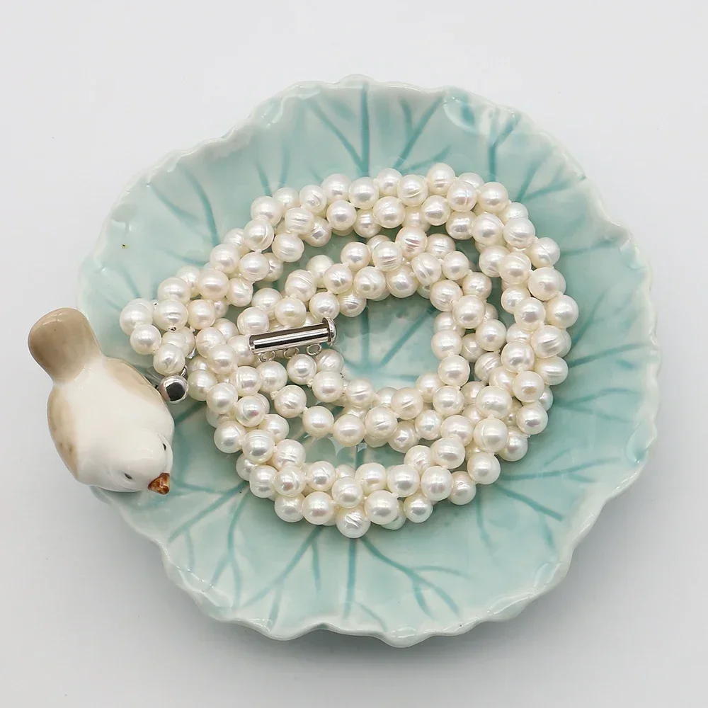 Creative and Stylish Natural Freshwater Textured Round Bead Three-strand Baroque Pearl Necklace Ideal Accessory for Outfits