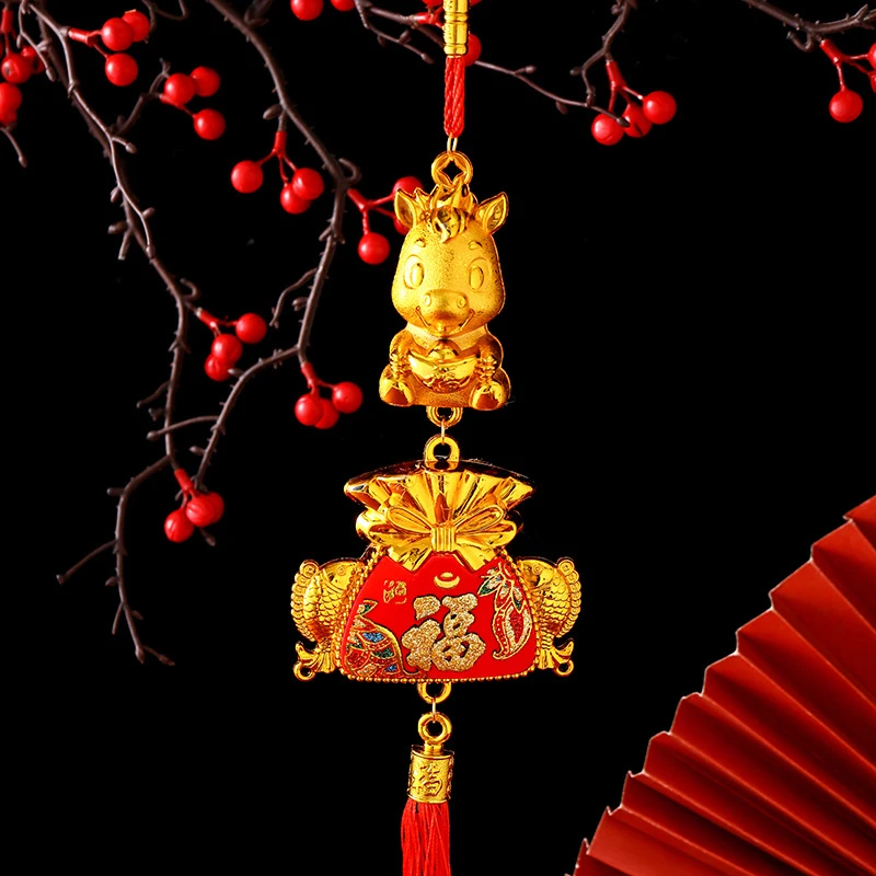 1 قطعة 2026 سنة الحصان الجدار الشنق حلية السنة الجديدة محظوظ الديكور هووسورمينغ النباتات الخضراء بوعاء قلادة صغيرة الهدايا #2