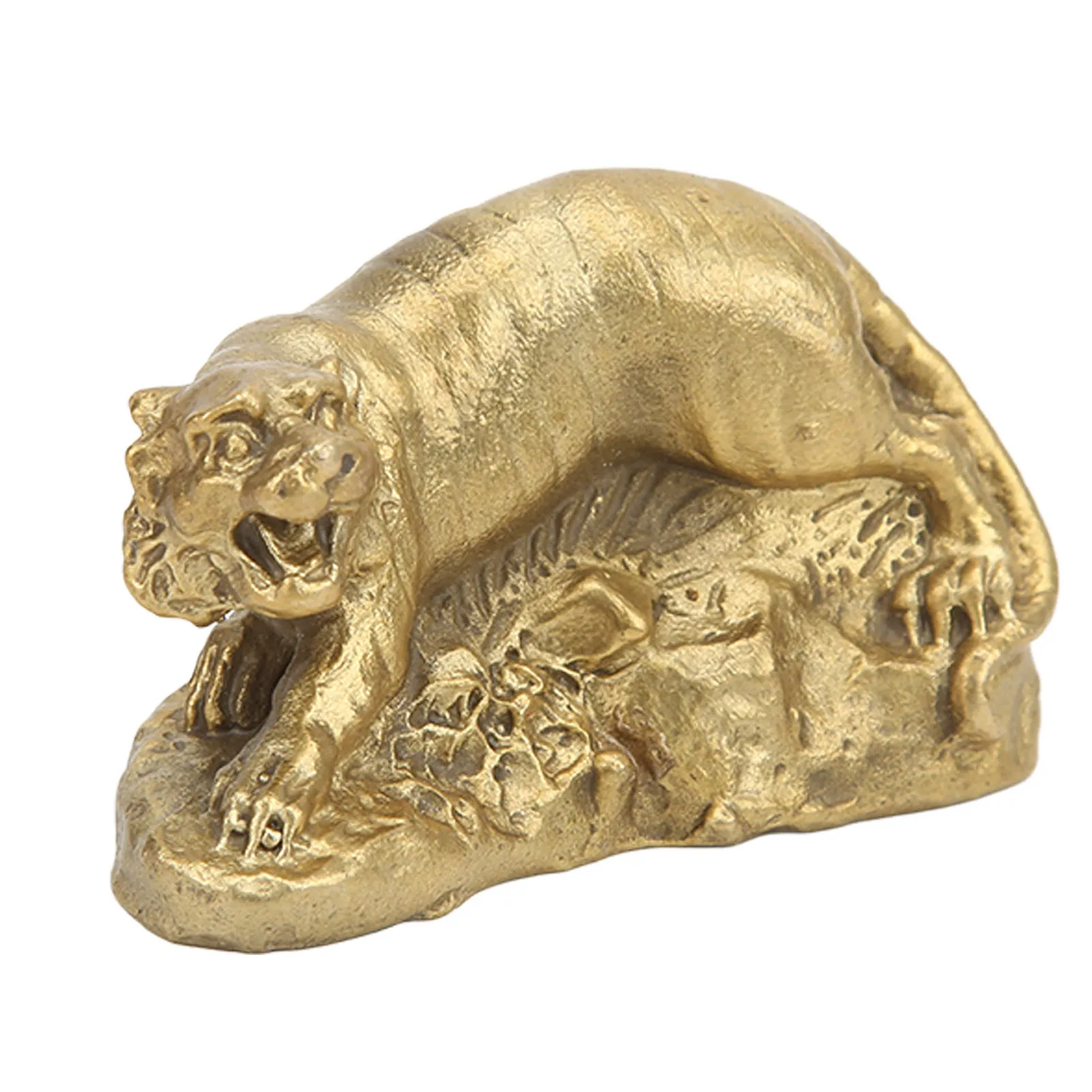 Mini Brass Tiger Statue Sturdy Durable Attract Wealth Lucky Animal Statues Home Office Desktop Decoration