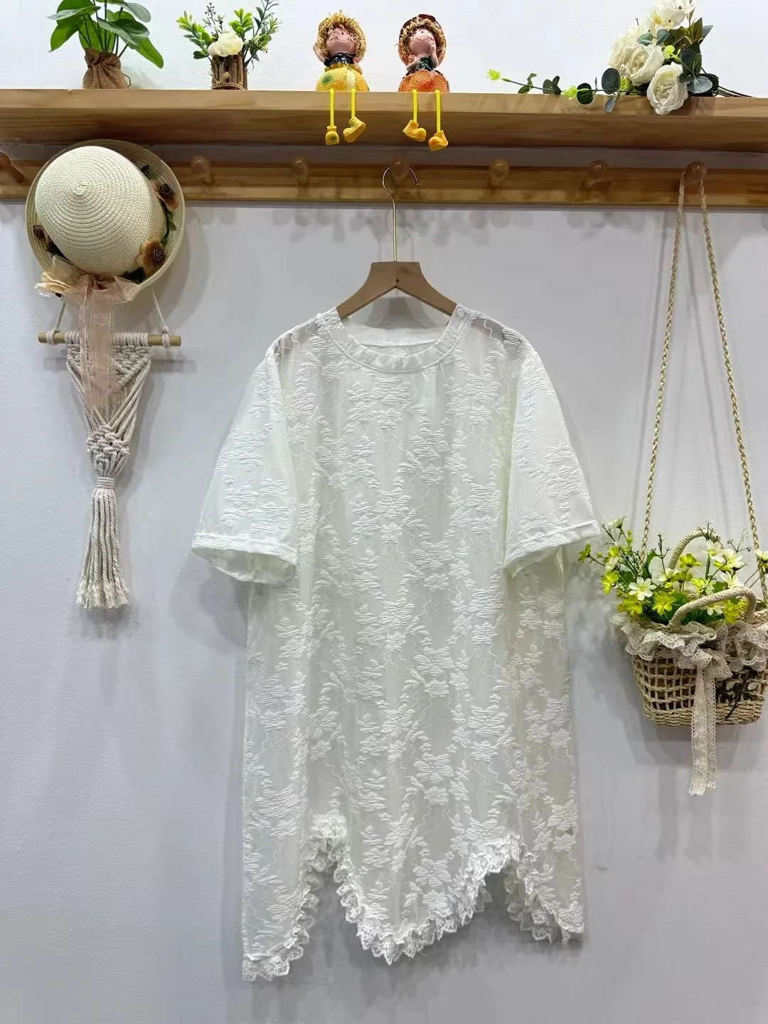 2025 Mori kei clothing Japanese style lace floral embroider shirts and blouses for women summer white beige long shirts