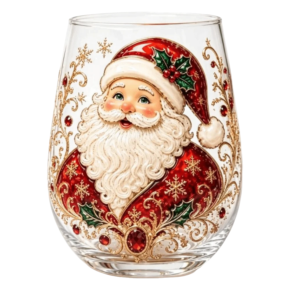3D Embossed Christmas Wine Glass Santa Claus Reindeer Clear Stemmed Cup Decorative Snowman Raised Glassware Christmas Party