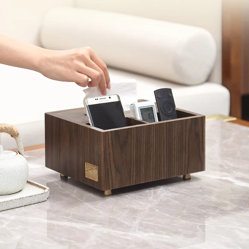 Wooden tissue box home living room light luxury multi-functional tea table remote control storage box desktop paper box