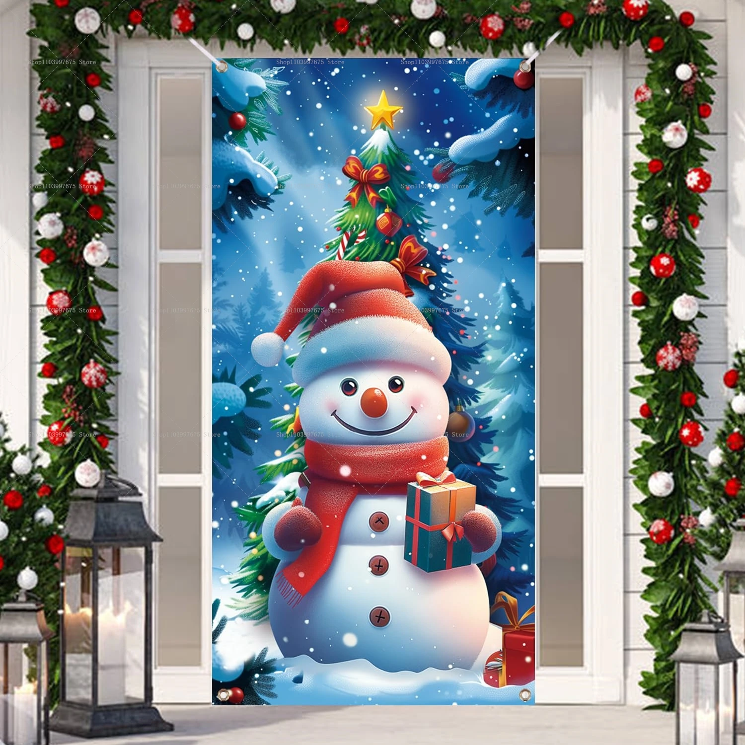 2D Frohe Weihnachten Schneemann Tür Banner Weihnachten Party Dekorationen Fotografie Kulissen Indoor Outdoor Decor Party Supplies