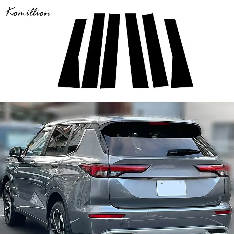 6Pcs Glossy Black Car Window Pillar Door Posts Trims Cover Stickers For Mitsubishi Outlander 2022 2023 Auto Parts Column Decal