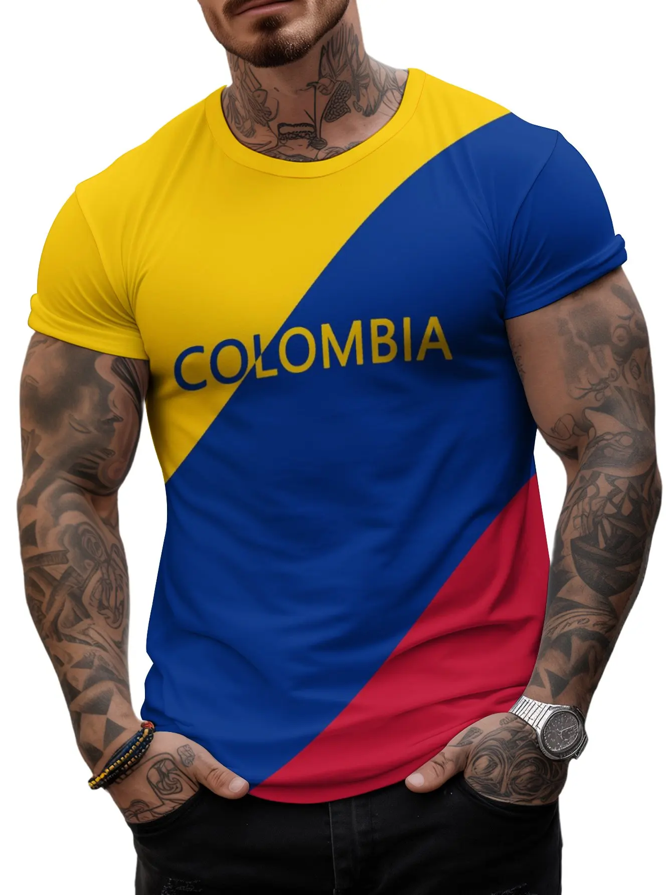 Colombia Men's T-shirt Fans Flag Football Soccer Jerseys Oversized tops Sports Night Run Hiking Camping Speed Dry Fitness Casual