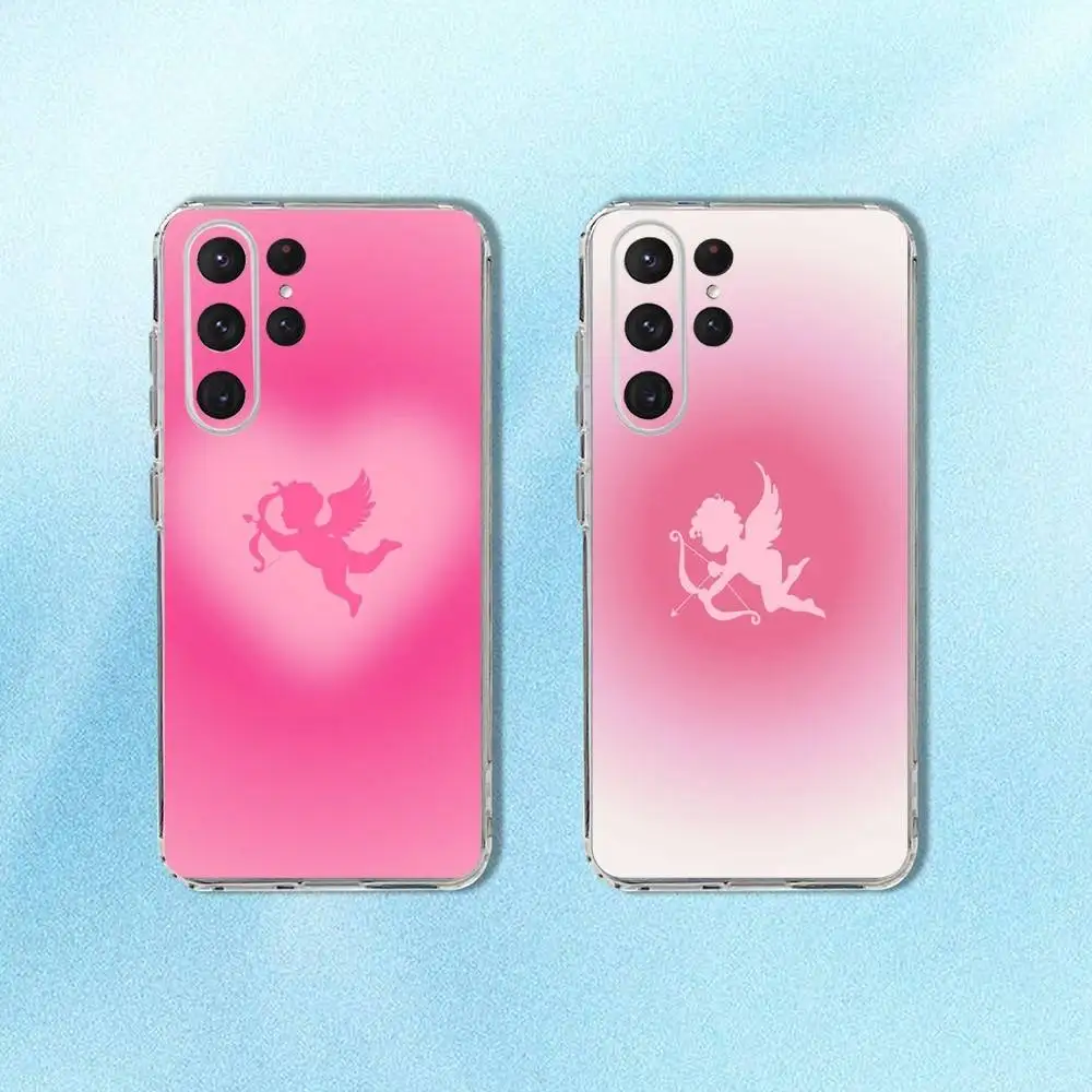 

Love Angel Cupid Phone Case For Samsung S24,30,21,22,23,20 FE,lite,PIus,Ultra,5G,Note,9,10 Transparent Cover