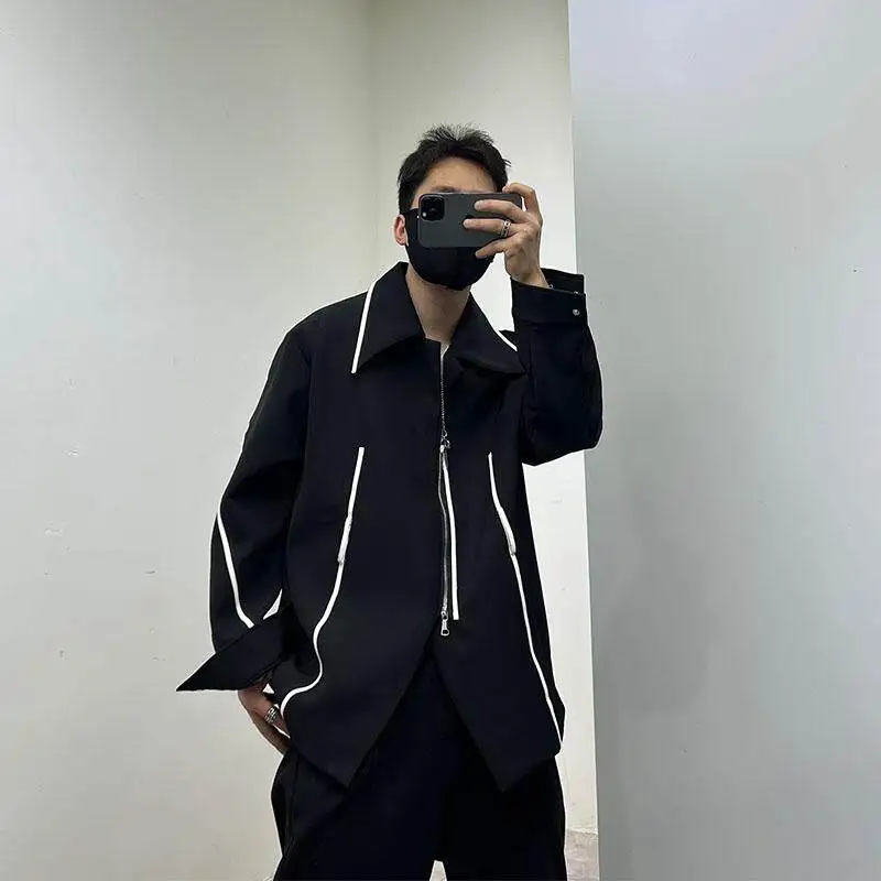 Spring Design Sense Niche Hem Slit Large Lapel Deconstruction Coat Men's Niche Fashionable Contrast Color Loose Jacket