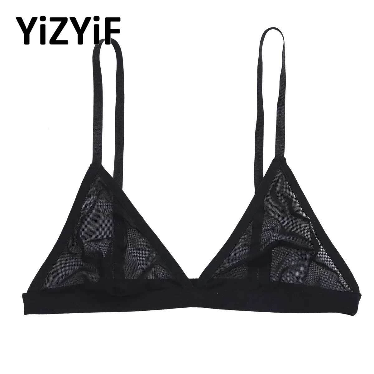 

Womens Black Mesh Bra Sexy Adjustable Straps Semi Sheer Hollow Out Wire-free Bralettes Female Breathable Underwears Nightwear