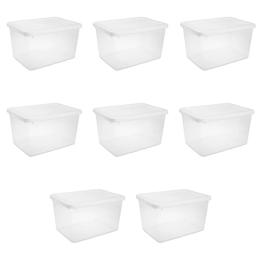 

Small Storage Bin 20 Quart Clear Plastic Storage Container with SnapOn Lid White Pack of 8