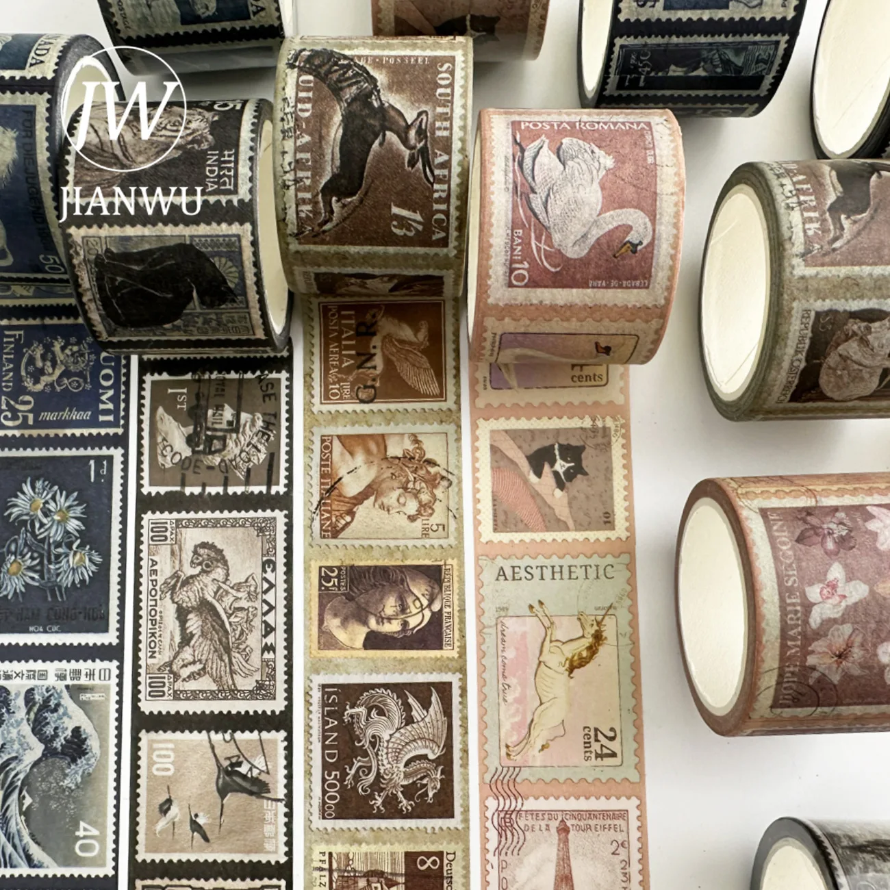 

JIANWU 30mm*5m Vintage Stamp Landscape Material Collage ScrapbookingWashi Tape Creative DIY Journal Stationery