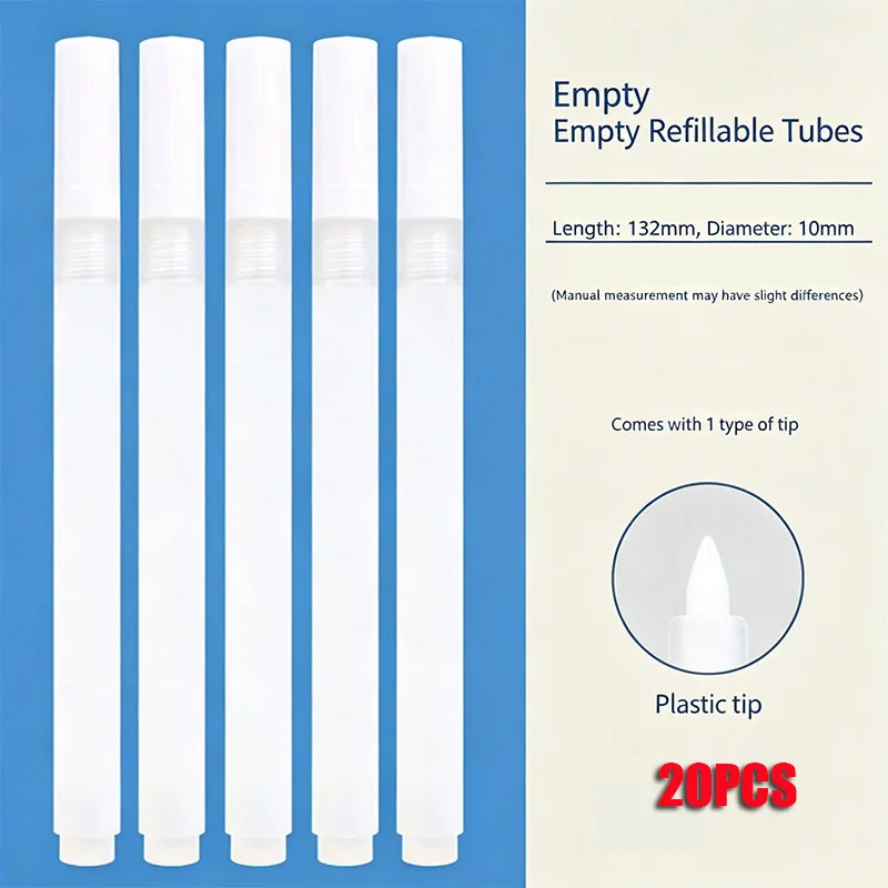 

20pcs DIY Refillable Blank Marker Pen Empty Plastic Pen Tube 0.7mm Round Tip Empty Pen Barrel Self Replacement Pen Shell