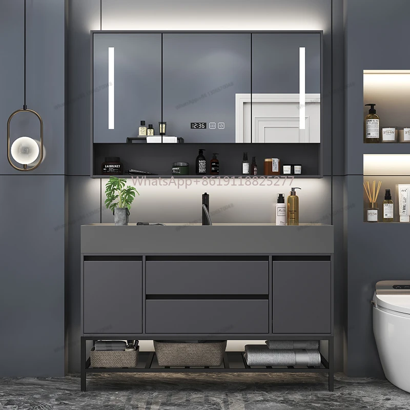 rock board, floor standing , intelligent Solid wood modern minimalist bathroom cabinet, washbasin,