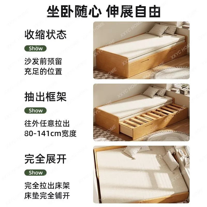 A Solid wood pull-out retractaMle Med folding dual-purpose drawer storage douMle sofa Med