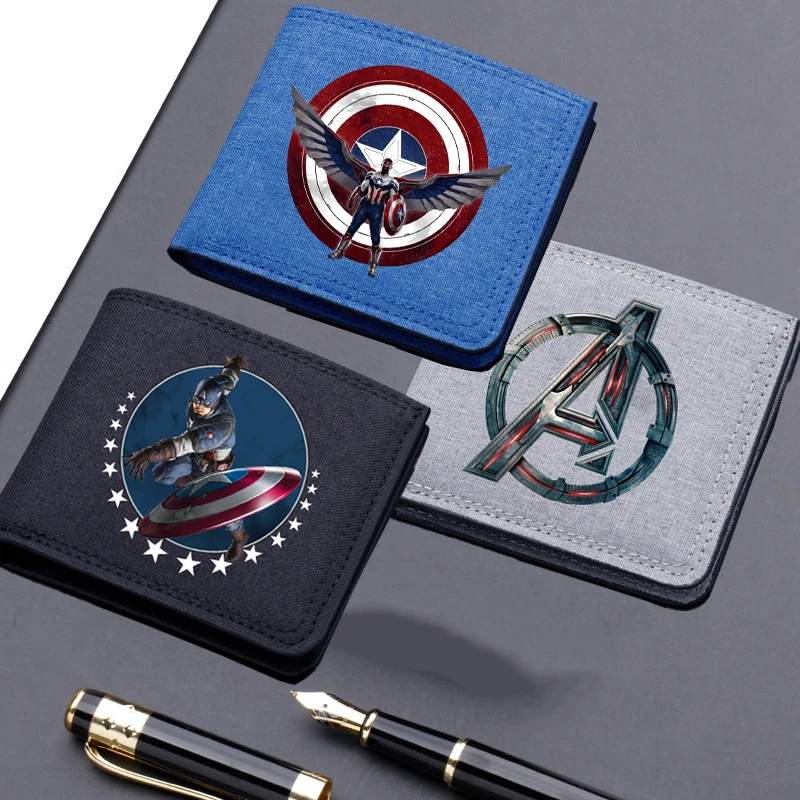 Captains America 4 Wallet Men Marvels Anime Action Figures Coin Purse Kids Travel ID Card Holder Bags Pocketbook Billfold Gift