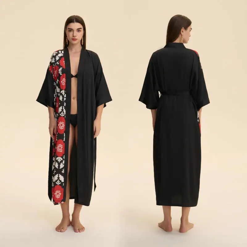 المتضخم المرأة الصباح رداء حريري الساتان ثوب النوم المنزل روب للنوم مثير البشكير كيمونو طباعة زهرة ملابس خاصة المتسكعون