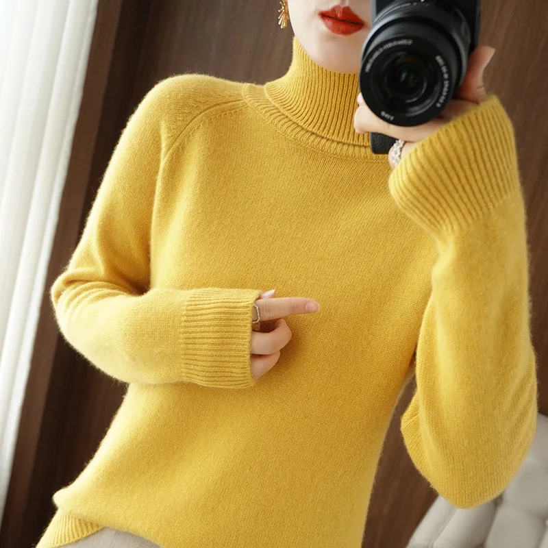 Autumn Winter Cashmere sweater women Turtleneck  Knitted  Pullover Sweater Long Sleeve Casual Soft Warm Femme