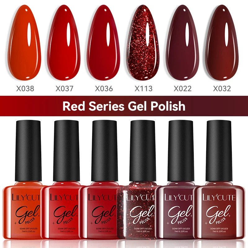 LILYCUTE 6 stks/set Winter Rood Naakt Glitter Gel Nagellak Semi Permanente Losweken UV LED Vernis Set Kits Nagelbenodigdheden